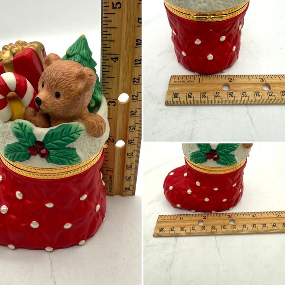 PartyLite Christmas Teddy Bear Hinged Gift Box Stocking Toys Trinket Keepsake - Picture 10 of 10
